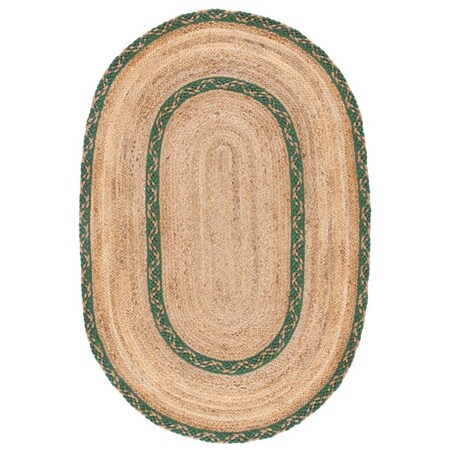 Safavieh 3 x 5 ft. Natural Fiber Global Oval Hand Loomed Rug, Natural & Green NFB260Y-3OV
